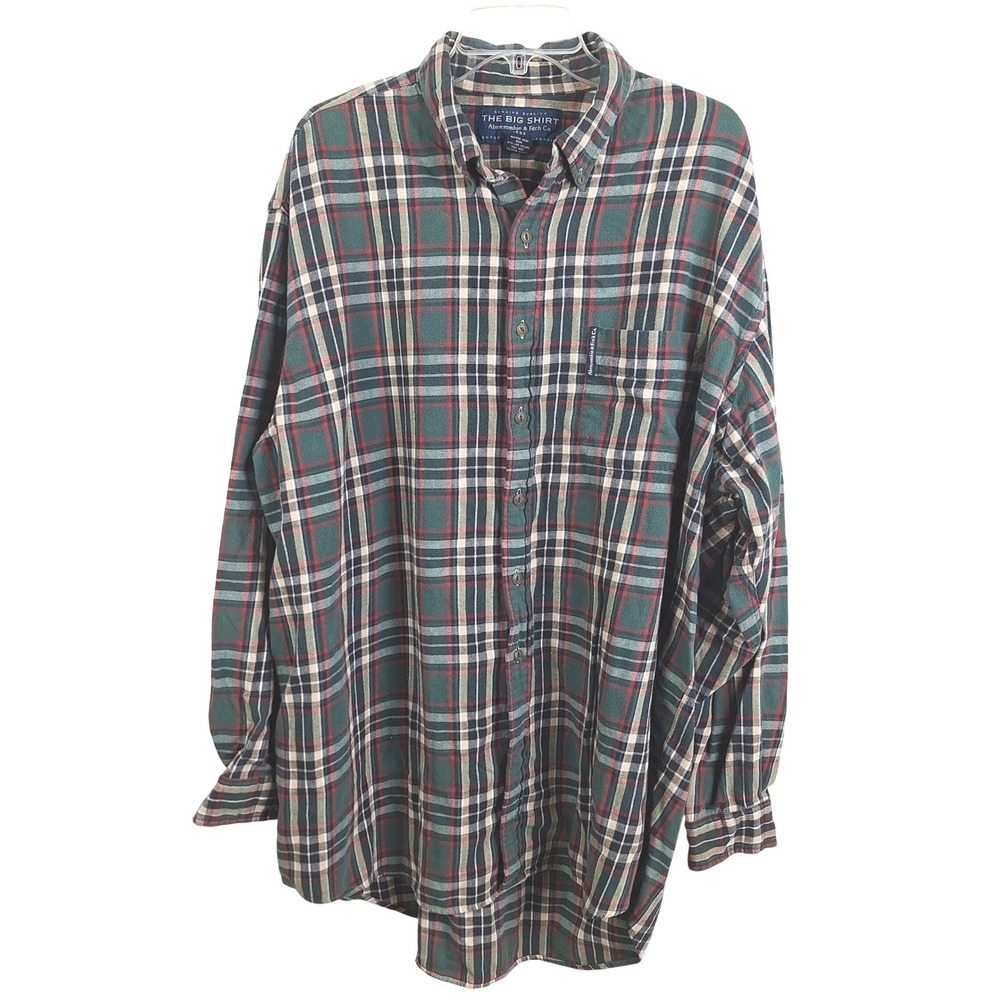Abercrombie &‎ Fitch The Big Shirt Mens XL Green Plaid Flannel Button Down Vtg